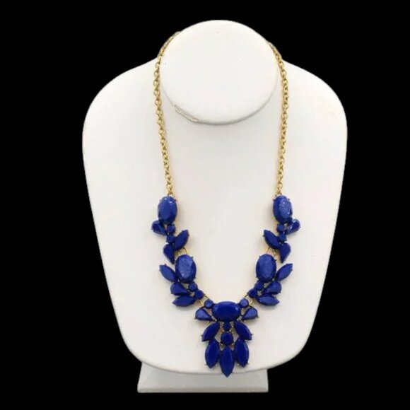 Vintage J Crew Statement Necklace Cobalt Blue & Gold Tone - Picture 1 of 6